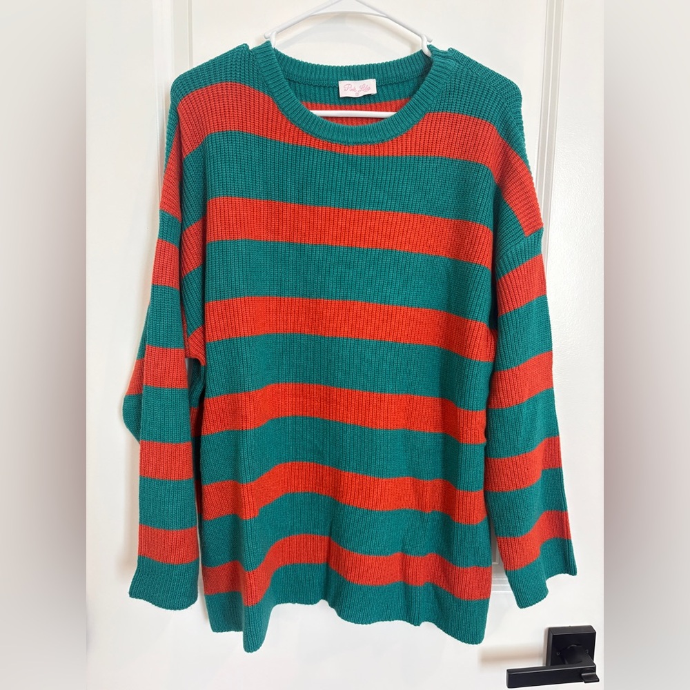 Pink Lily Knit Women’s Striped Matching Set, Size Small, Oversized Lounge Set